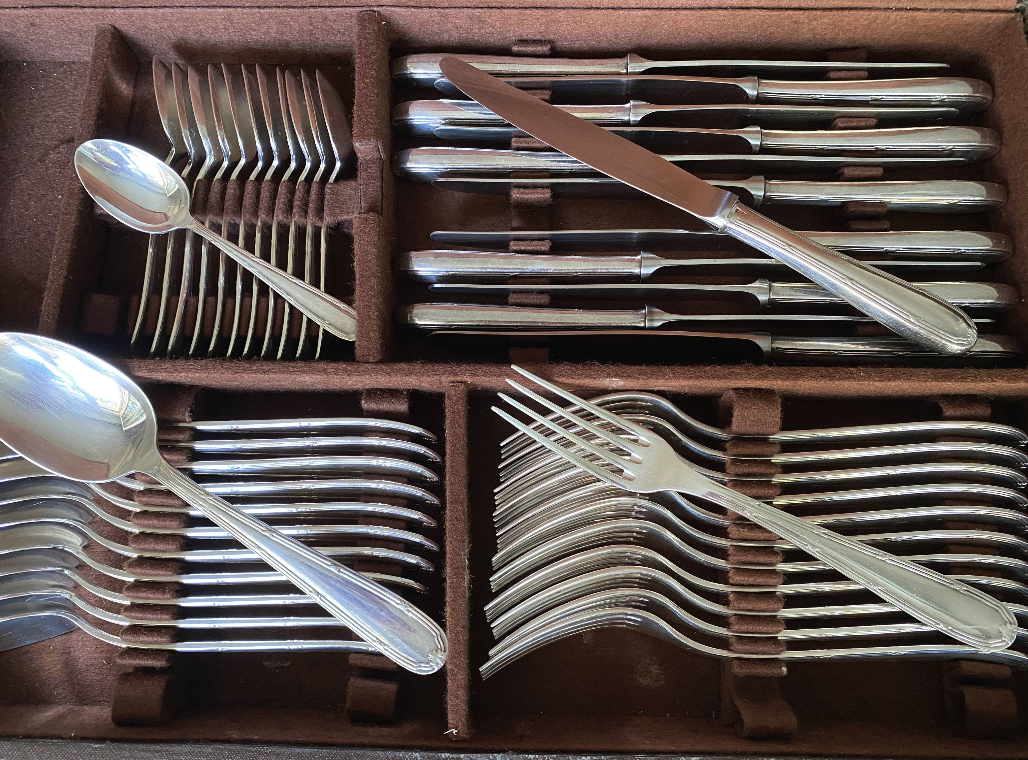 Alfenide Christofle silver-plated cutlery set - 48 pieces Rubans model
