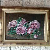 Oil on canvas peonies in bouquet
