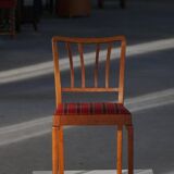 Set of 6 modern classic Danish dining chairs, oak with upholstered seats, 1950s.