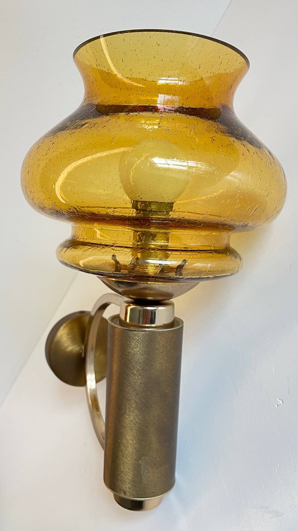 Vintage bubble glass brass applique