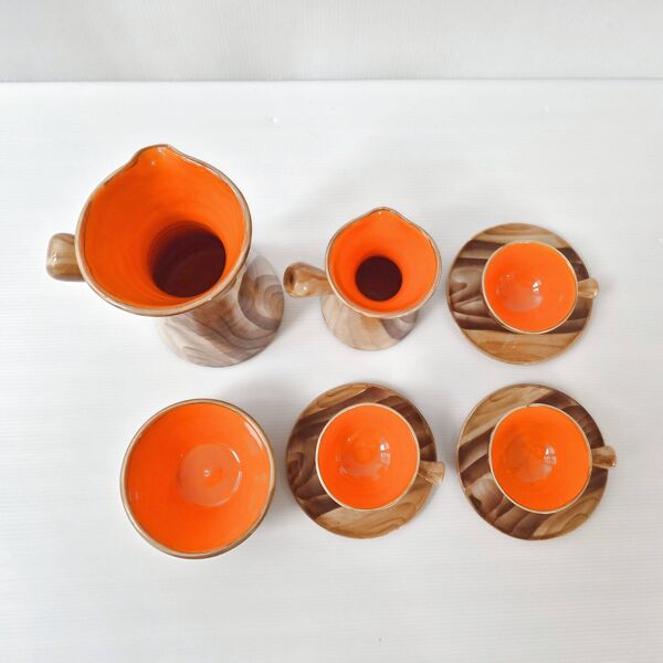 Service à café céramique faux-bois Vallauris 1960