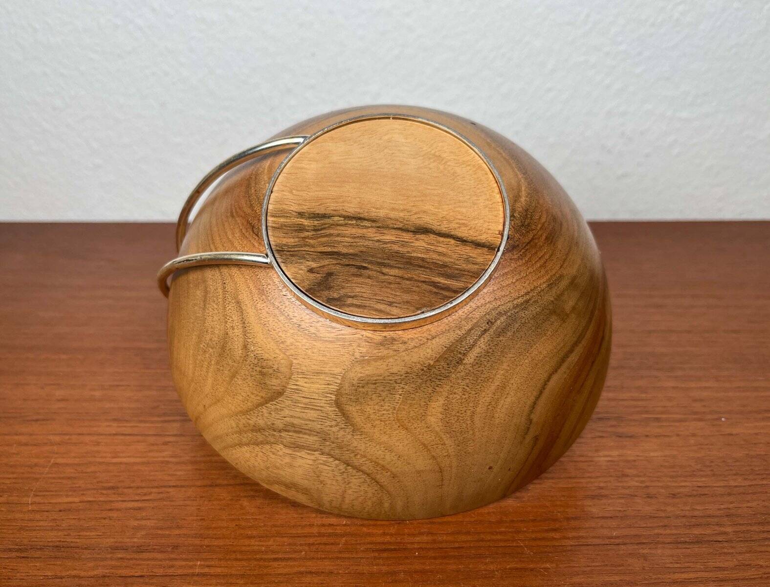 Mid-Century Modern Teak and Silver Plated Metal Bowl from Grasoli, Italy, 1960s
