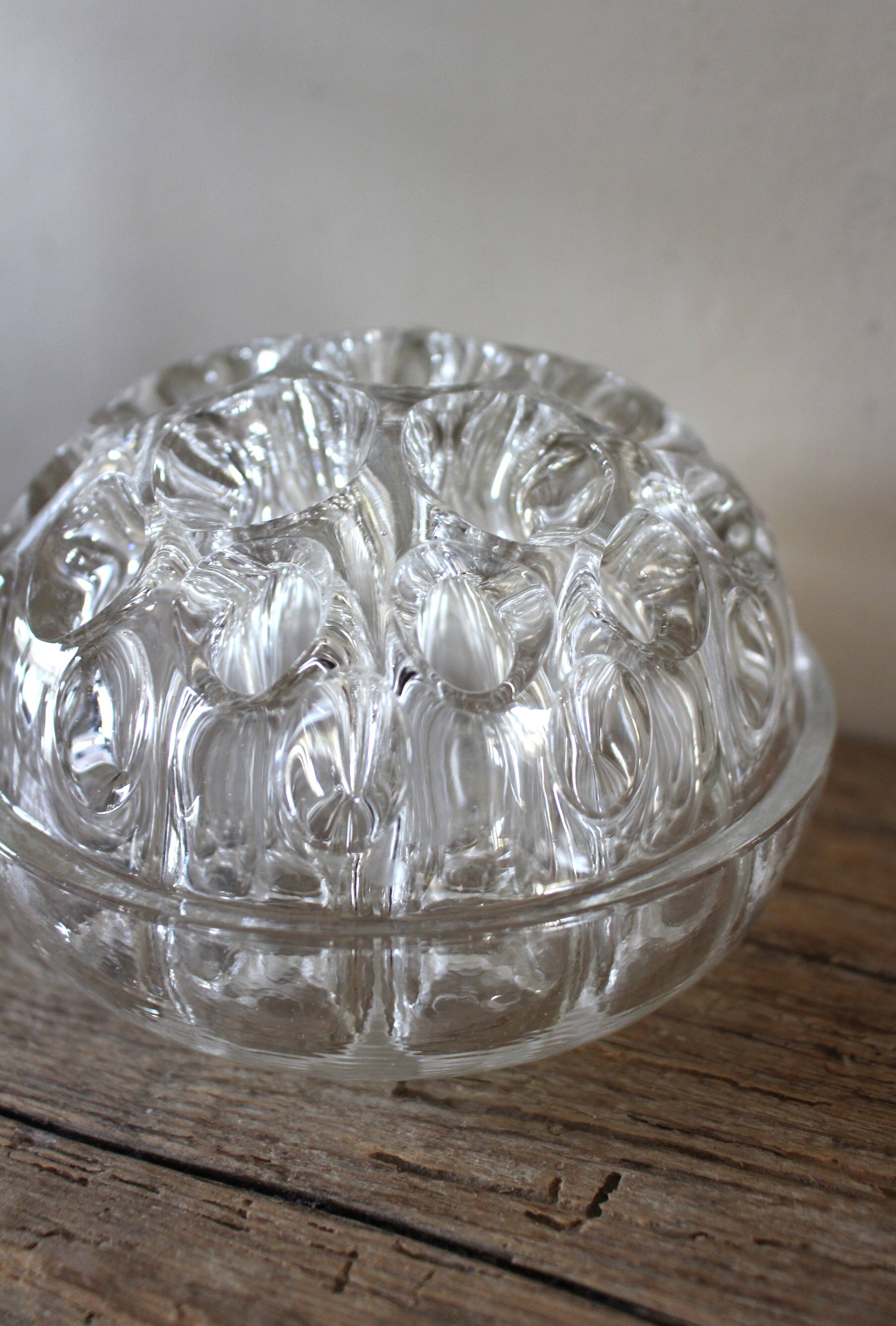 Round flower frog glass 20 holes large format vintage vase