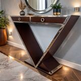 Console design 20th century, 2 drawers, walnut.