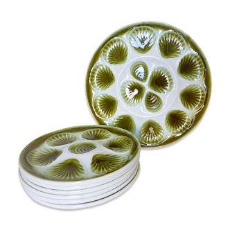 Set of 6 plates with 1 vintage oyster tray Moulin des Loups Orchies in porcelain 201055