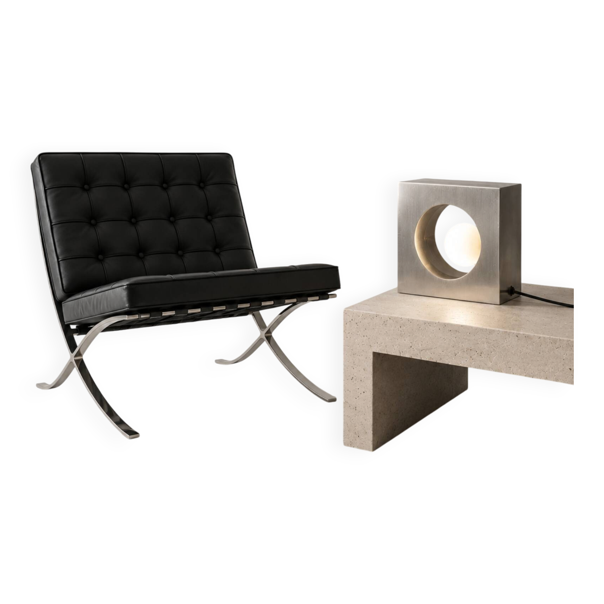 Minimalist design lamp in brushed metal – sculptural piece