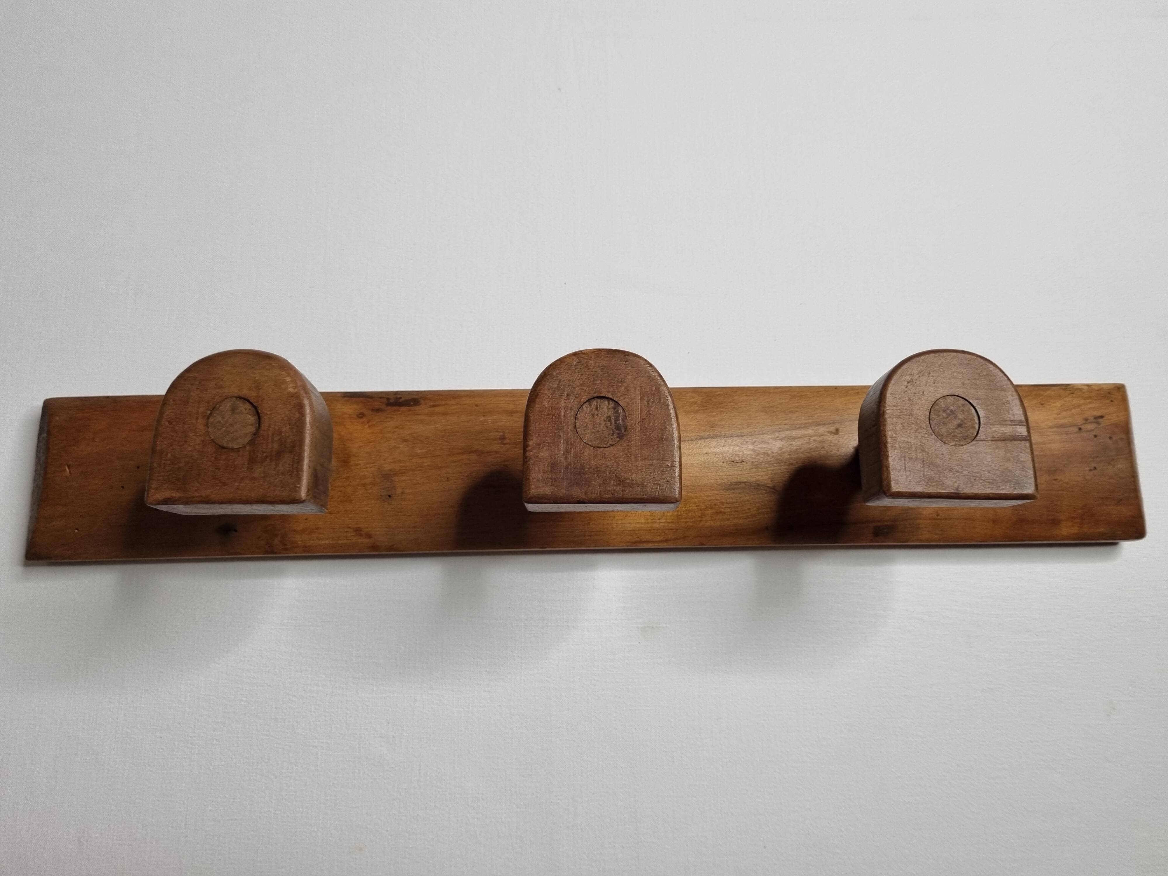 Vintage solid wood wall coat rack with three hooks 60 cm