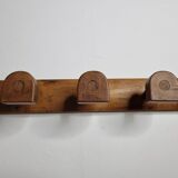 Vintage solid wood wall coat rack with three hooks 60 cm
