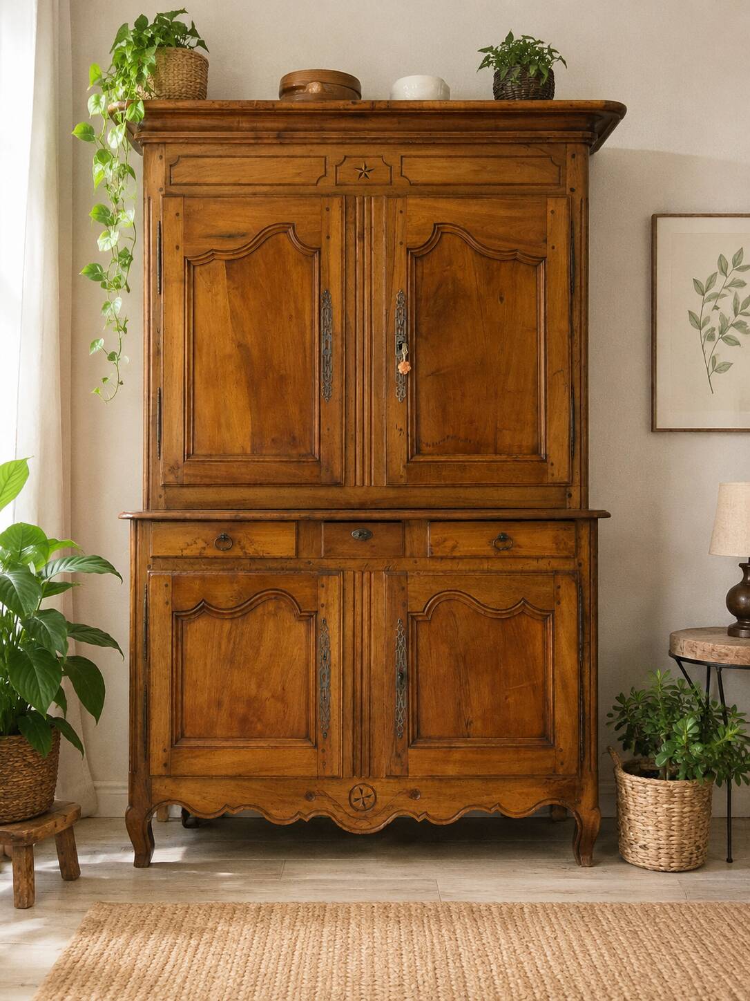magnificent two-body buffet from the 18th century in walnut – an exceptional antique piece