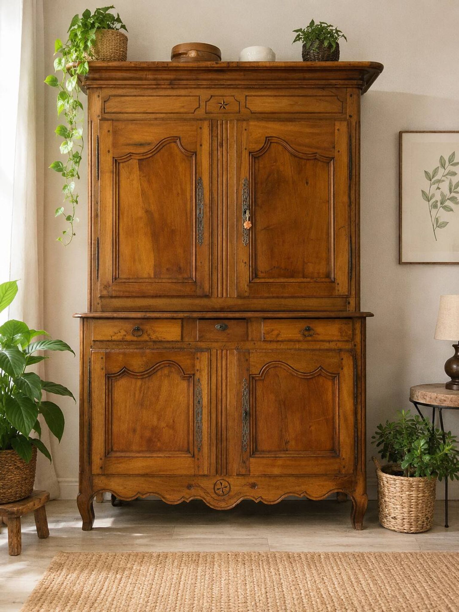 magnificent two-body buffet from the 18th century in walnut – an exceptional antique piece