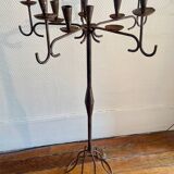 Large standing candlestick in folk art forged metal
