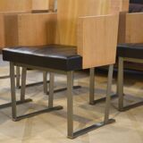 Set of 6 designer armchairs in oak and leather from the 1980s.