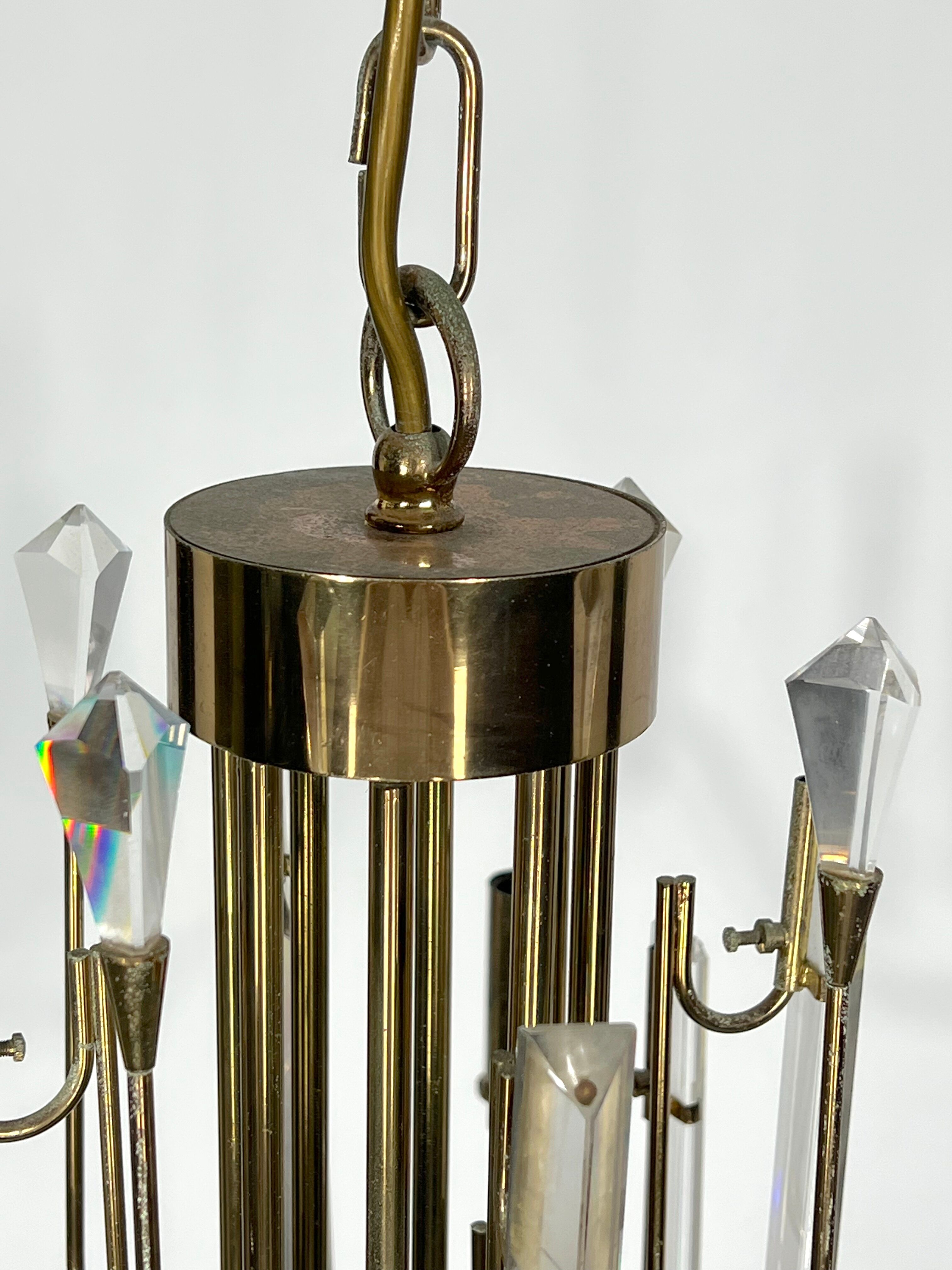 Vintage brass and glass Stilkronen chandelier, Italy 1970s
