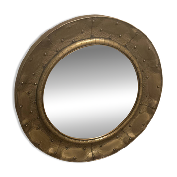 Handcrafted mirror in brass and copper Paris 1970