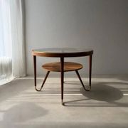 Round walnut coffee table with glass by Ilse Möbel