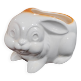 Mini white rabbit vase cache pot with orange edges in enamelled ceramic