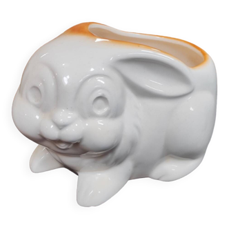 Mini white rabbit vase cache pot with orange edges in enamelled ceramic