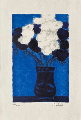 Bernard cathelin anémones bleues et blanches lithographie