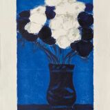 Bernard cathelin anémones bleues et blanches lithographie