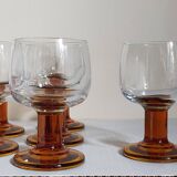 Six amber stemmed glasses from the 70s