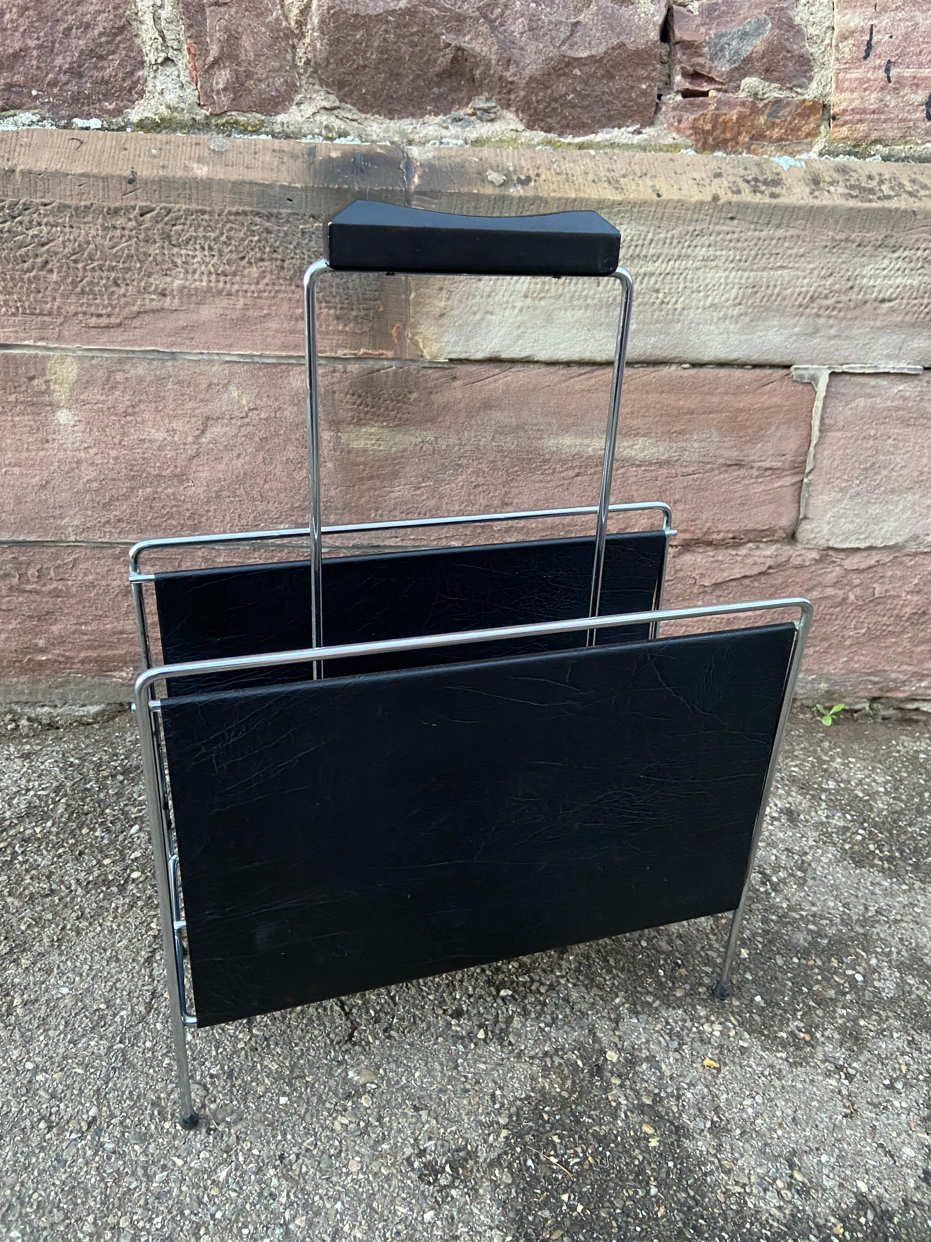 Magazine holder vintage imitation leather mid-century 1970
