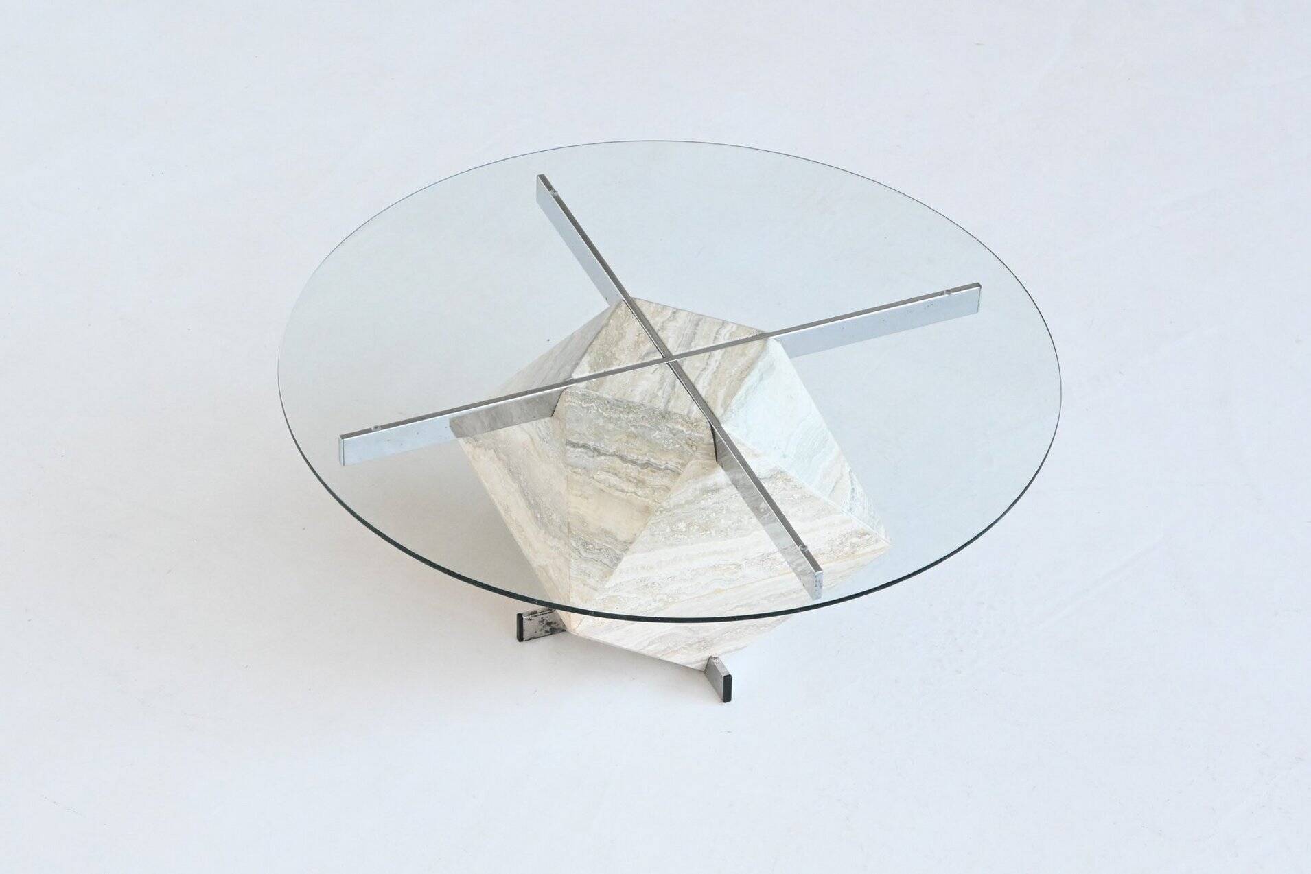 Diamond shaped coffee table in white travertine Italy 1960