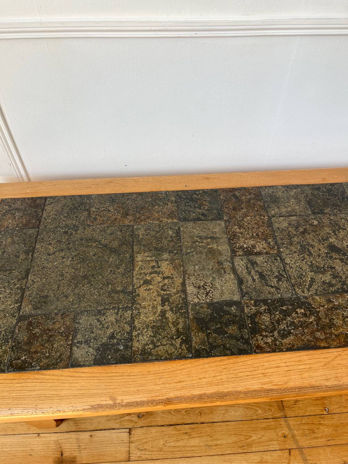 Brutalist wood and ceramic coffee table