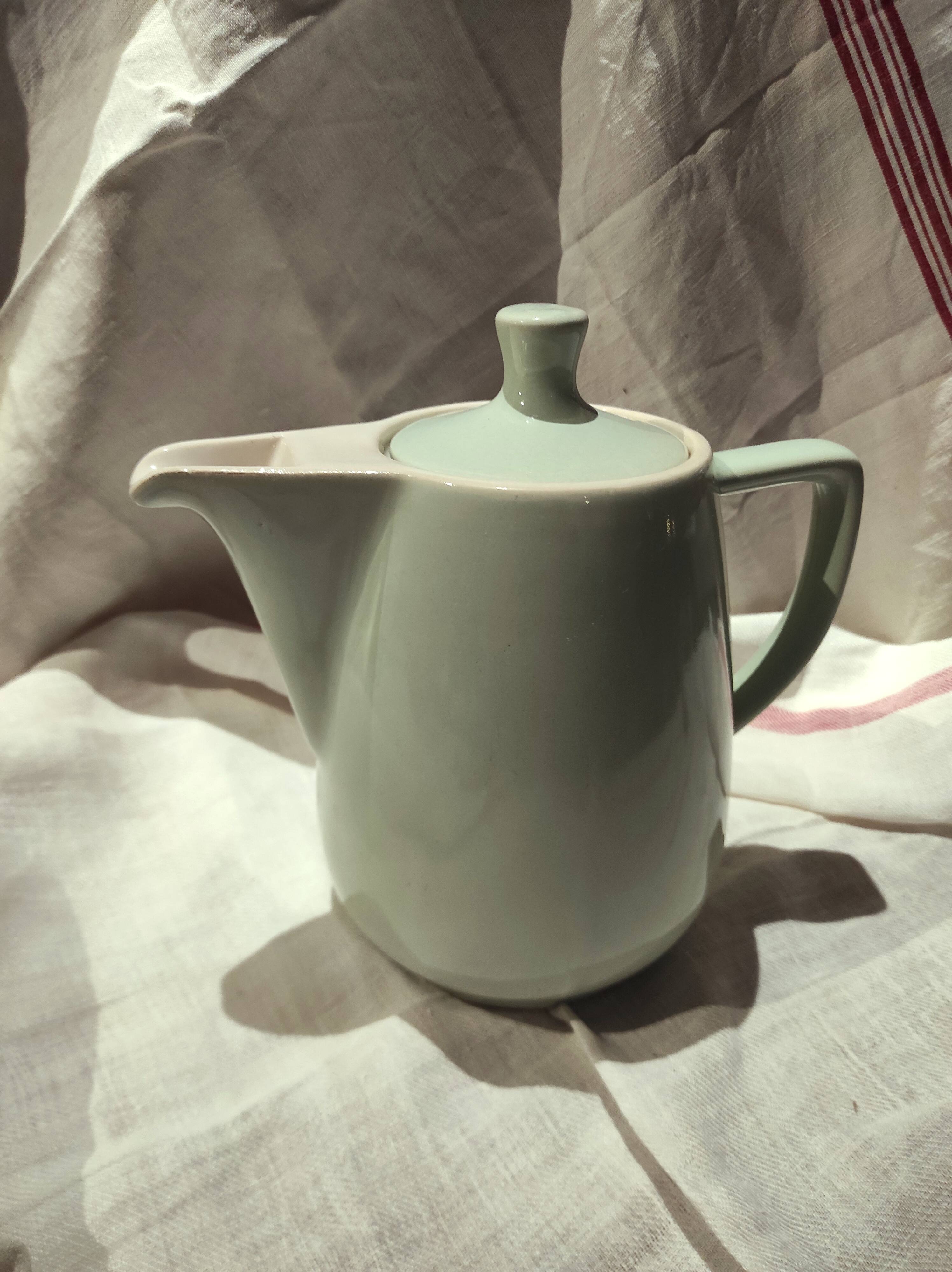 Vintage French large coffee pot in light green ceramic