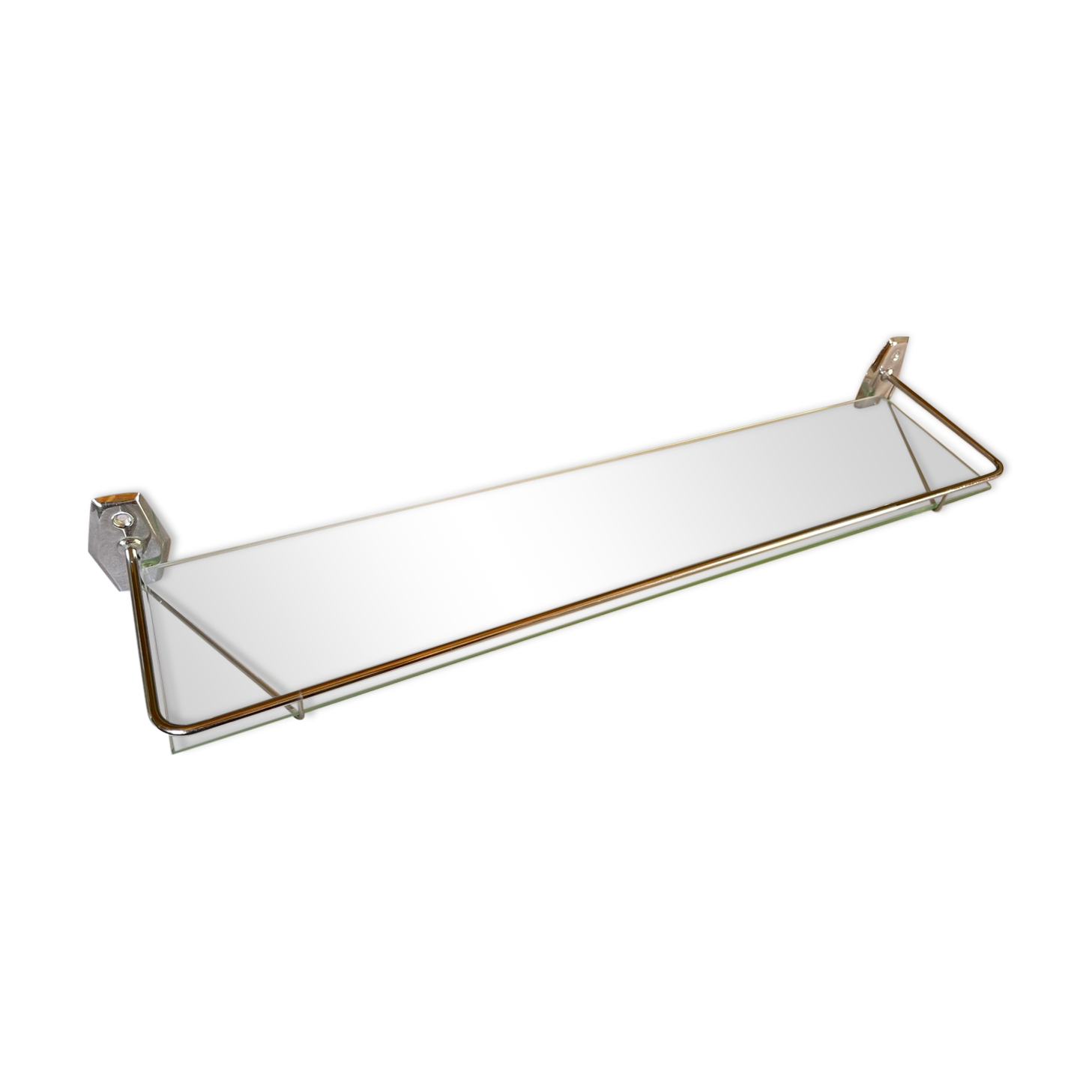 Vintage bathroom shelf, chrome metal and glass