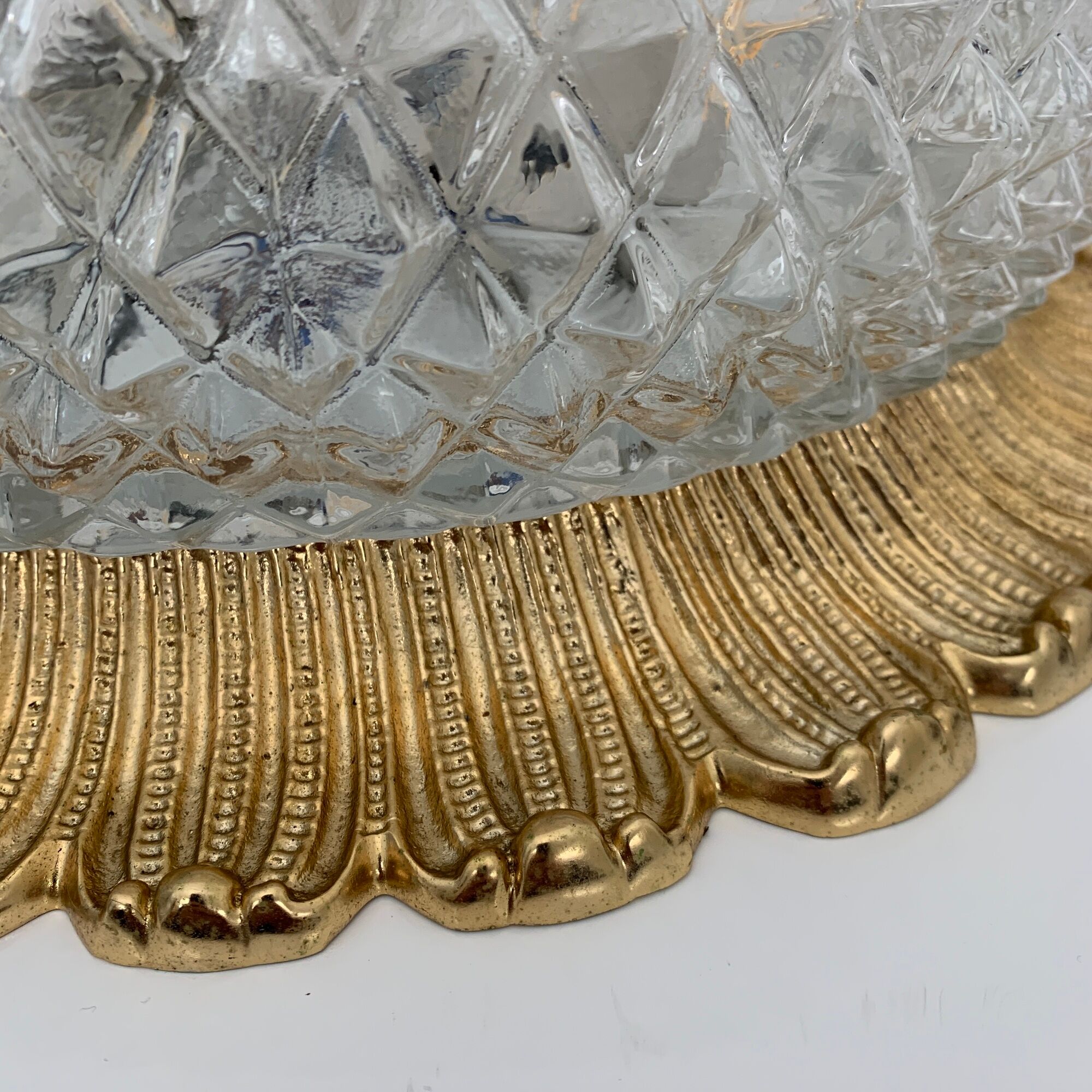Old ceiling lamp gold metal and globe glass decor of diamond tips limburg