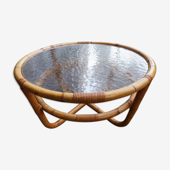 Circular bamboo and ice glass coffee table 1960
