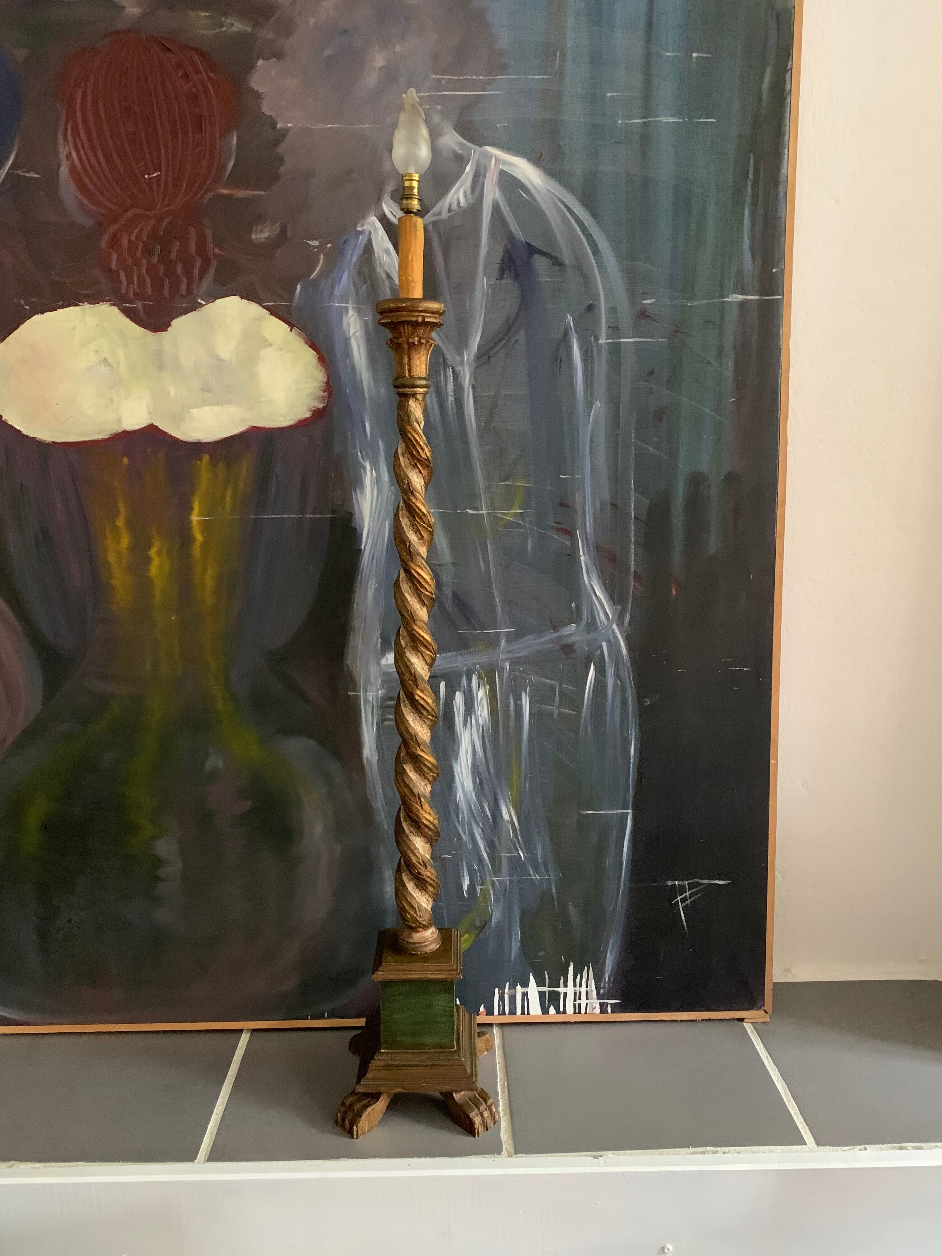 Pique candle lamp lamp in polychrome wood early 20th