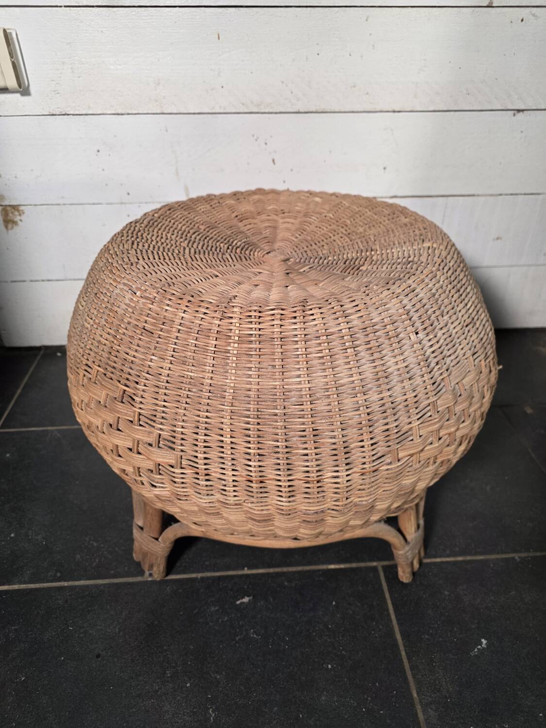 Vintage Italian design rattan wicker ball stool from the 1970s.