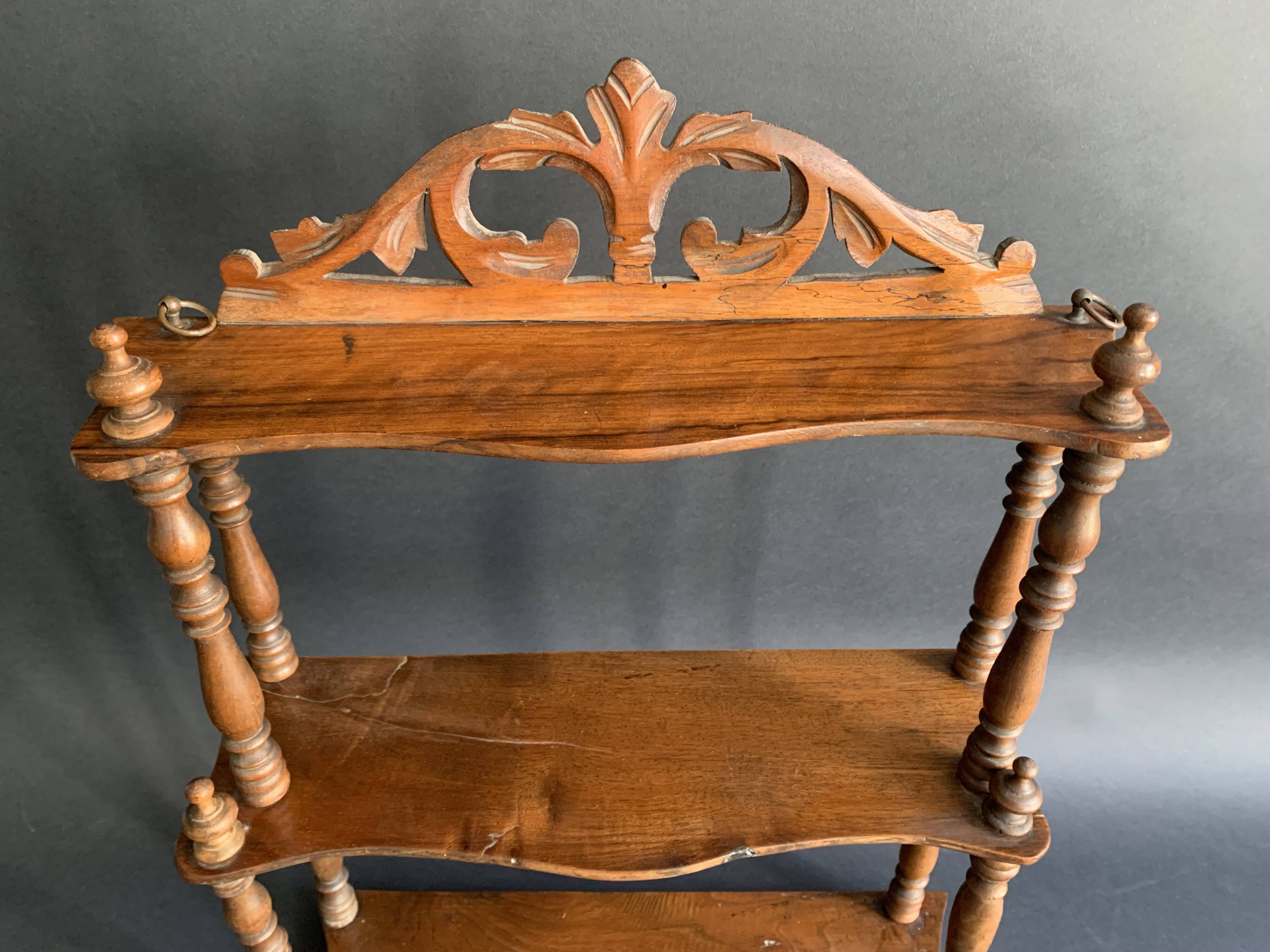 Wall shelf with pediment, in turned Napoleon III wood