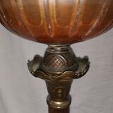 Large old oil lamp, removable from its marble column foot. 88 cm