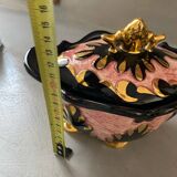 Plat bonbonnière céramique rose doré signée