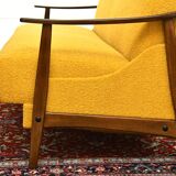 Scandinavian-style yellow boucle sofa with folding function, 1960s