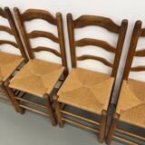 Set of 8 solid elm chairs with straw seats