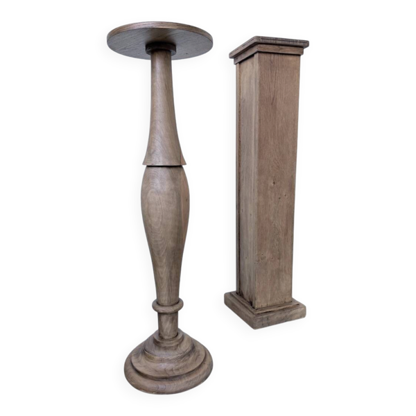 Paire de sellettes colonnes en bois 1950