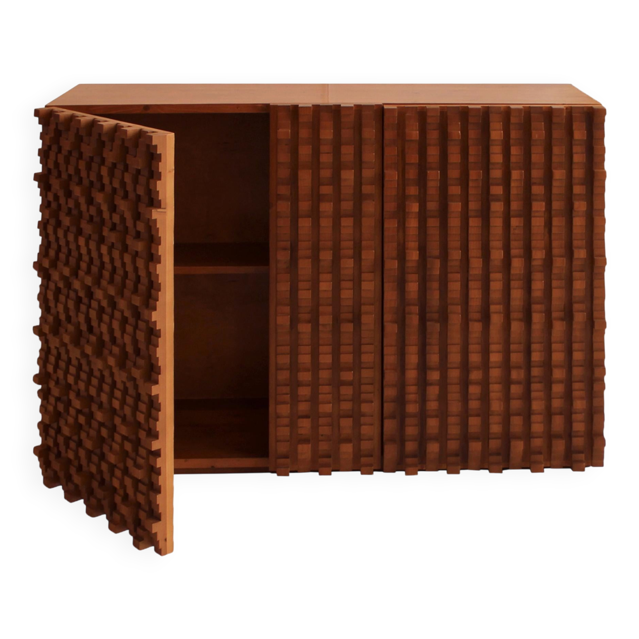 Contemporary Craftsmanship Solid Wood Pair of Brutalist Italian Sideboards