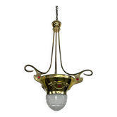 Brass Art Nouveau chandelier with red crystals