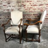 Chairs (pair) Sheep bones in walnut-tinted beech and marbled beige velvet