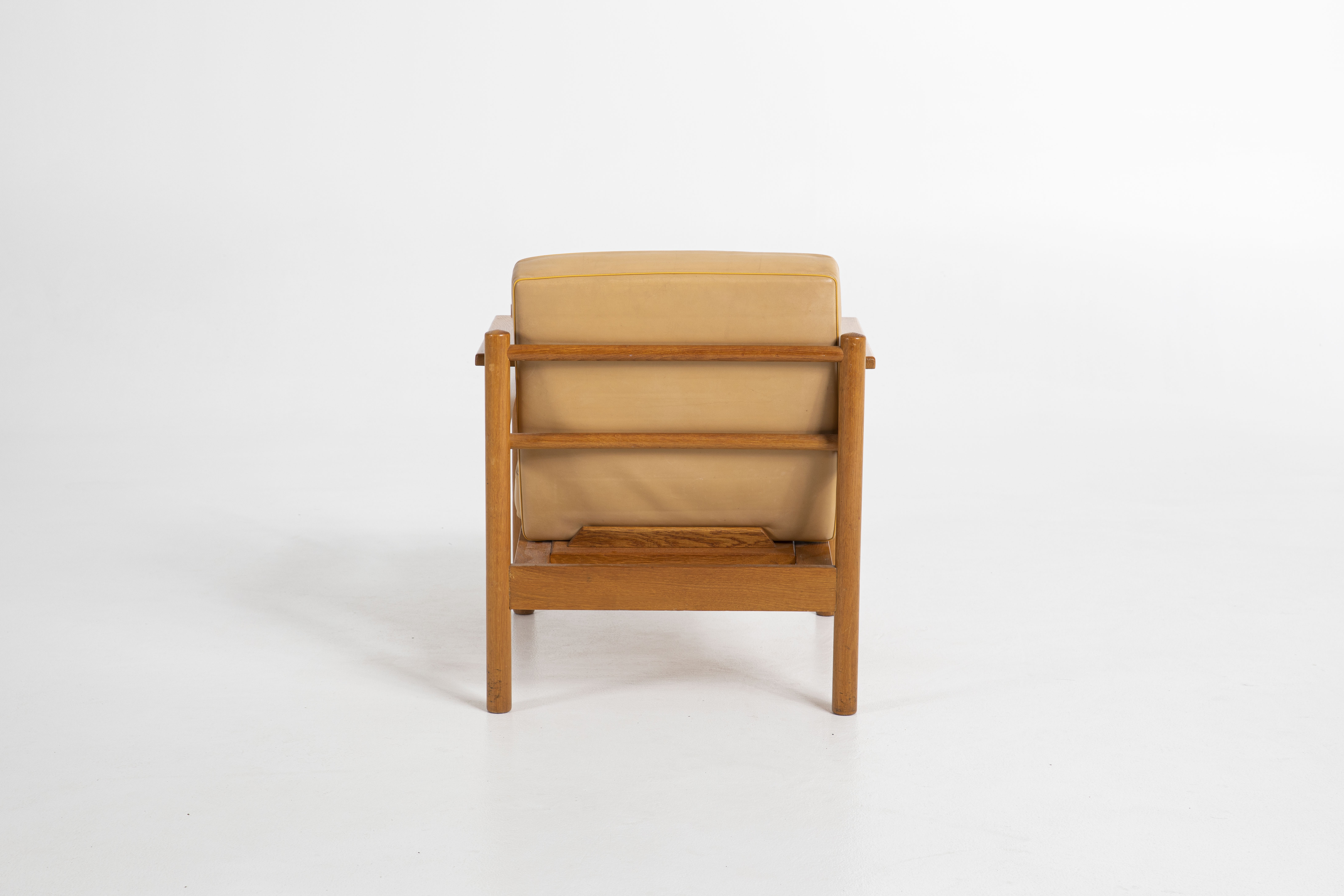 Pair of Oak and Leather Armchairs by Uluv Krasna Jizba, 1960s