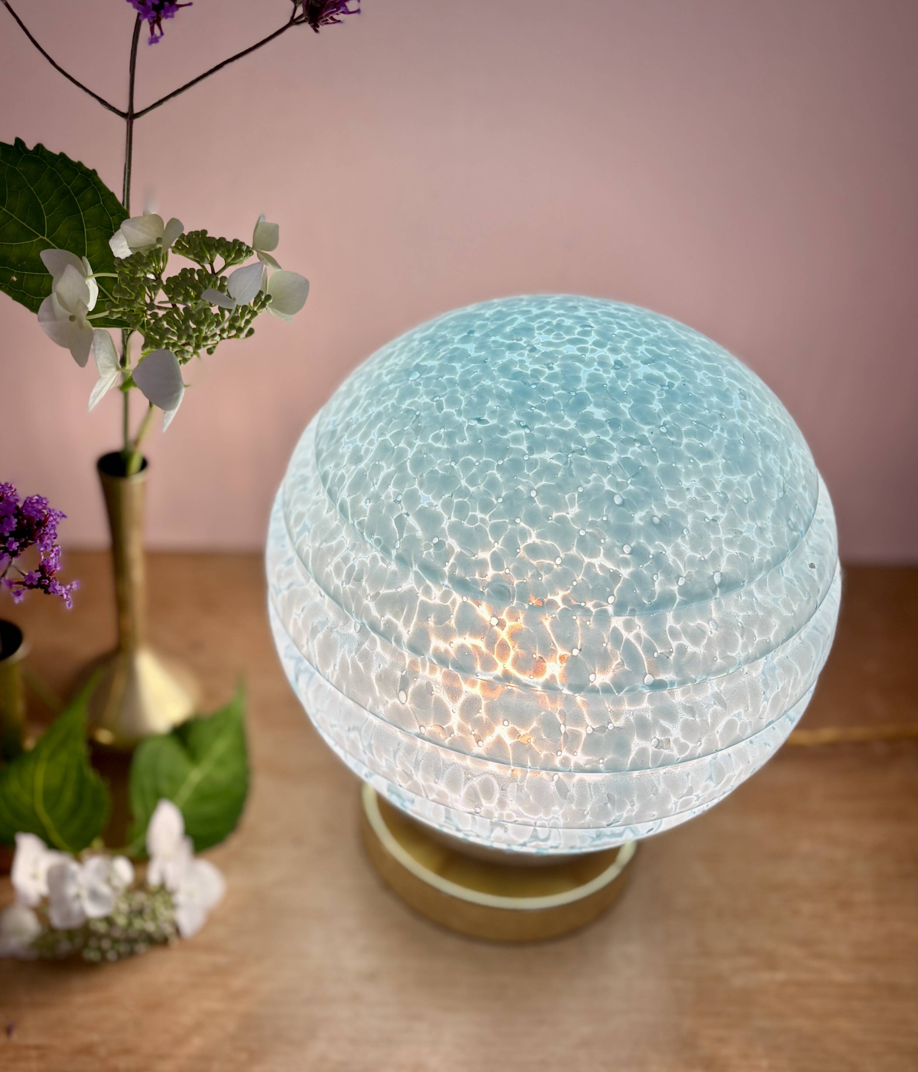 Vintage blue glass globe table lamp from Clichy