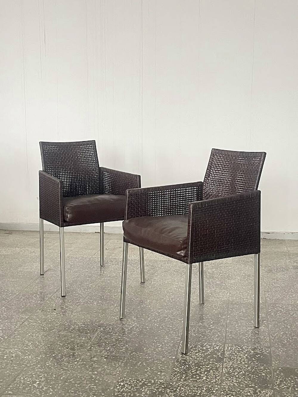 Pair of Karl-Friedrich Förster Leather and Rattan Chairs Germany 1990s