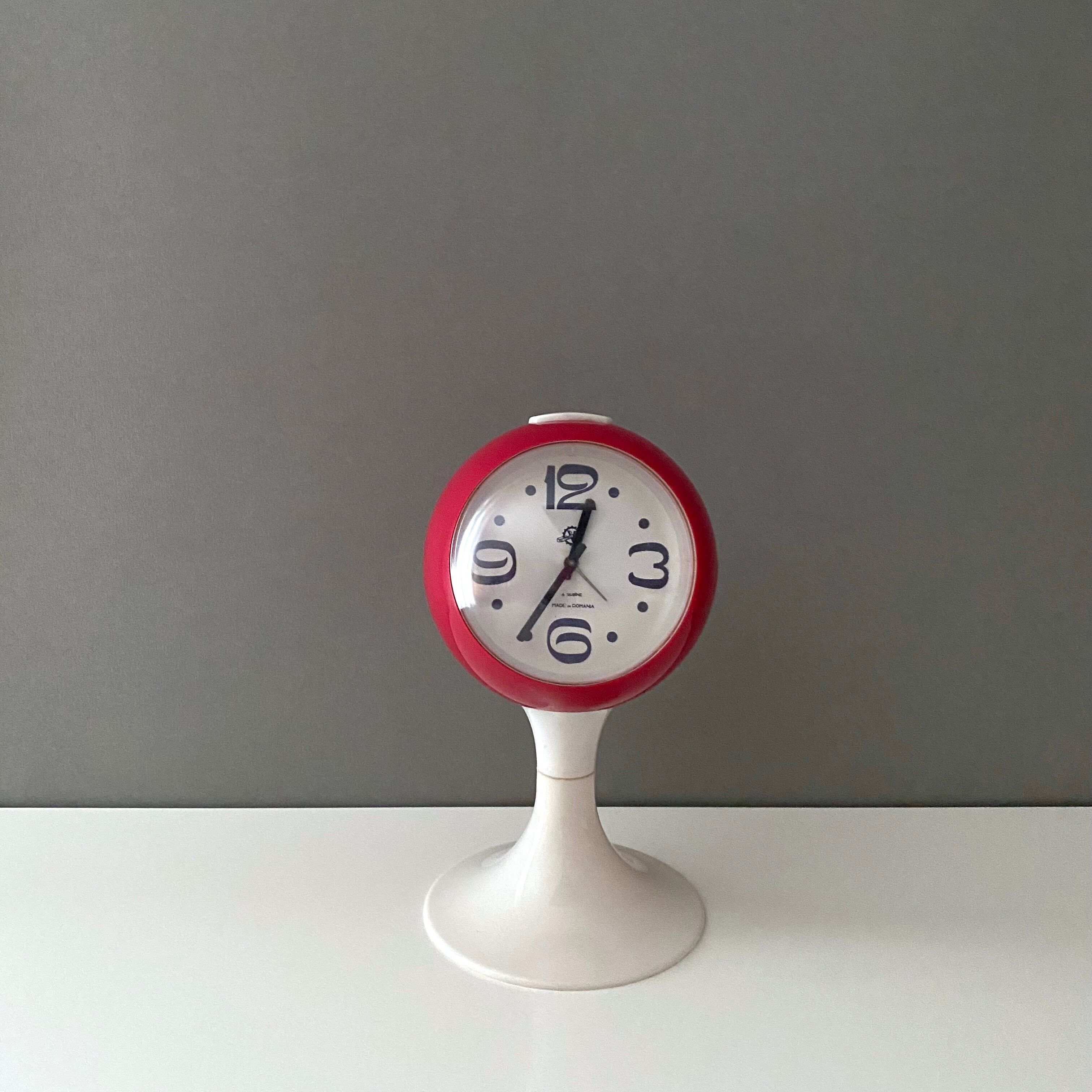 Space age table clock, vintage alarm clock tulip foot, ball clock victoria clock, 70's