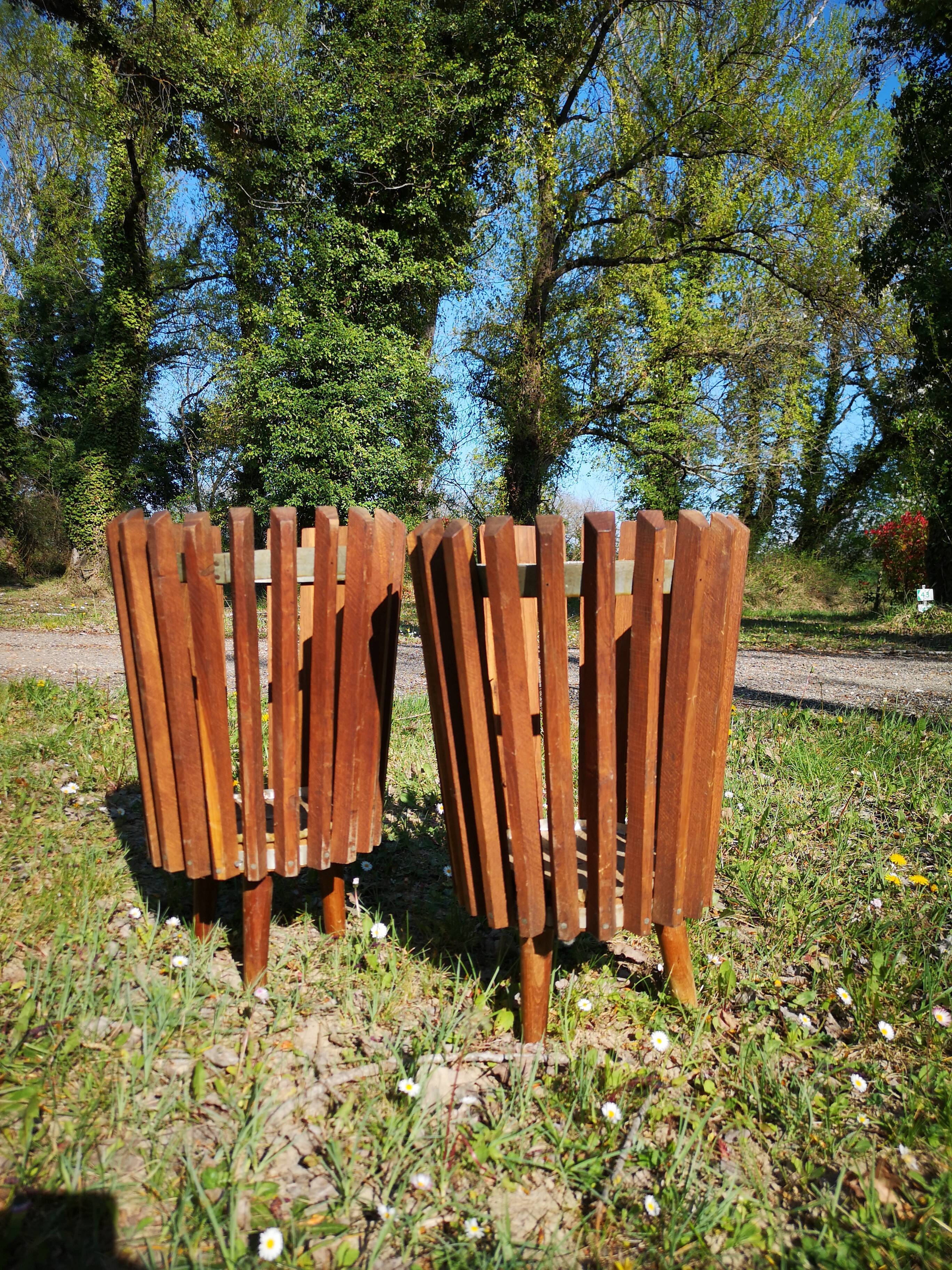Paire poubelles bois années 70