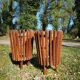Pair wooden trash cans 70s