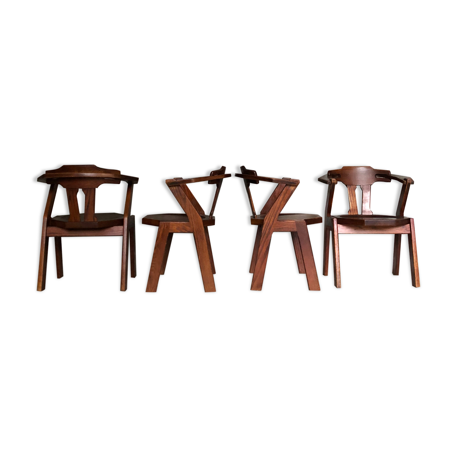 Set of 4 brutalist dutch oak chairs