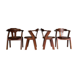 Set of 4 brutalist dutch oak chairs